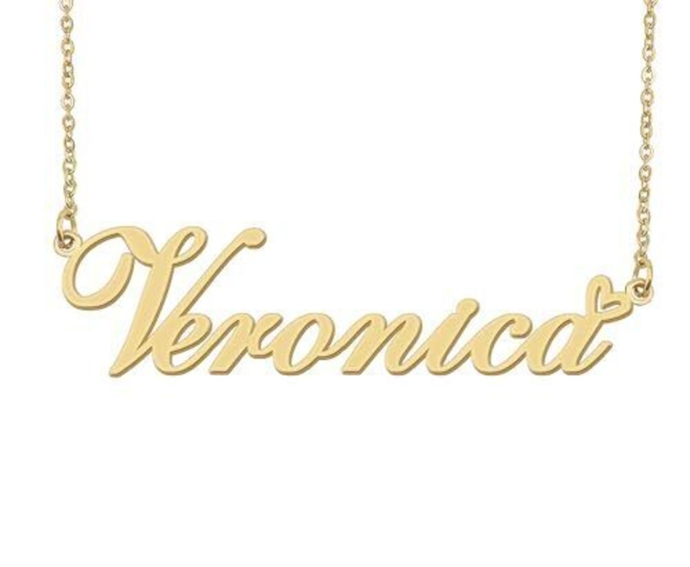 6864 Veronica Name Necklace Heart Charm Pendant 18k Gold Plated Stainless